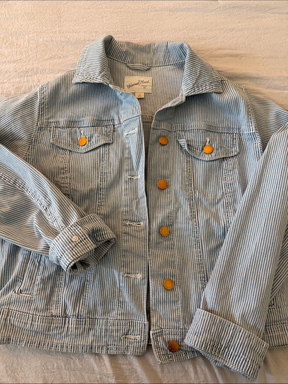 Universal Thread Light Blue and White Striped Jean jacket